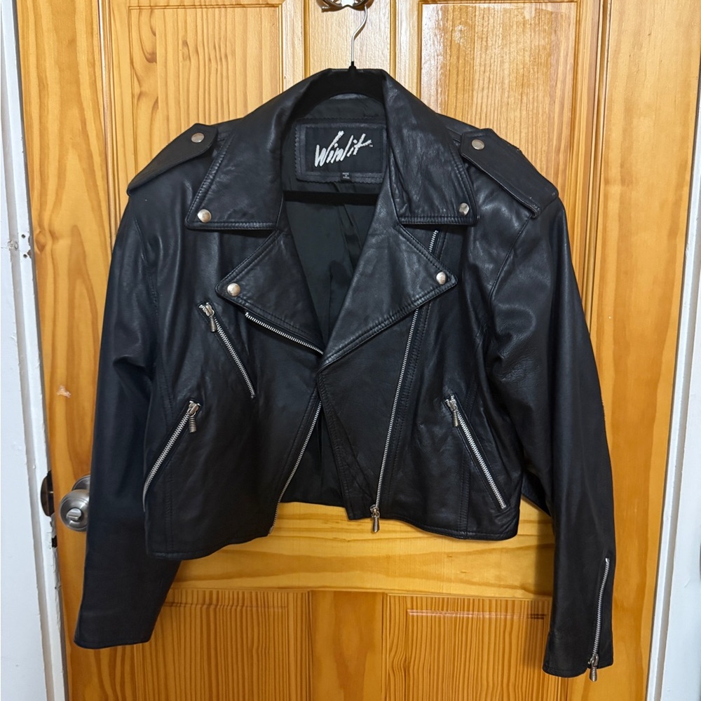 Women's Winlit Black Leather Moto Jacket